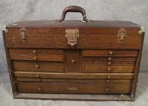 Machinist's Wooden Toolbox with Tools